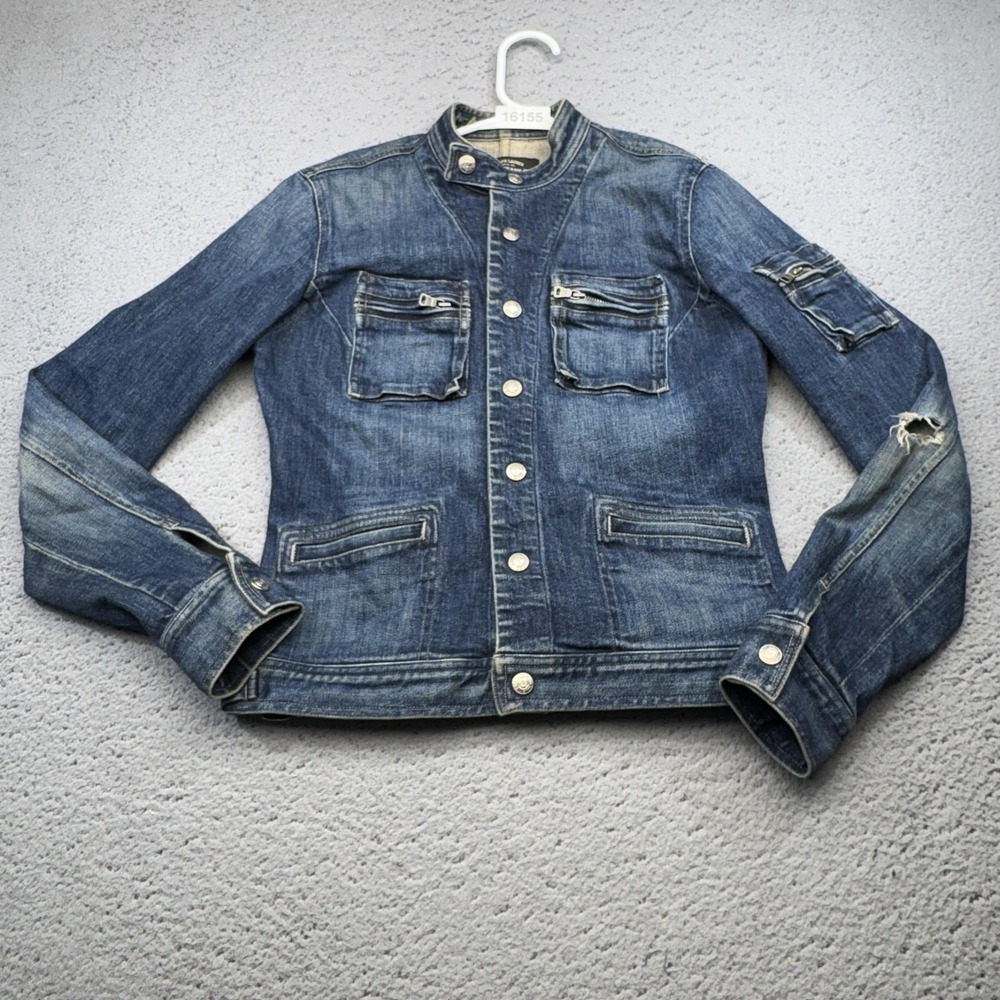 Polo Ralph Lauren Trucker Jacket Womens Medium Moto Cafe Racer Denim Band